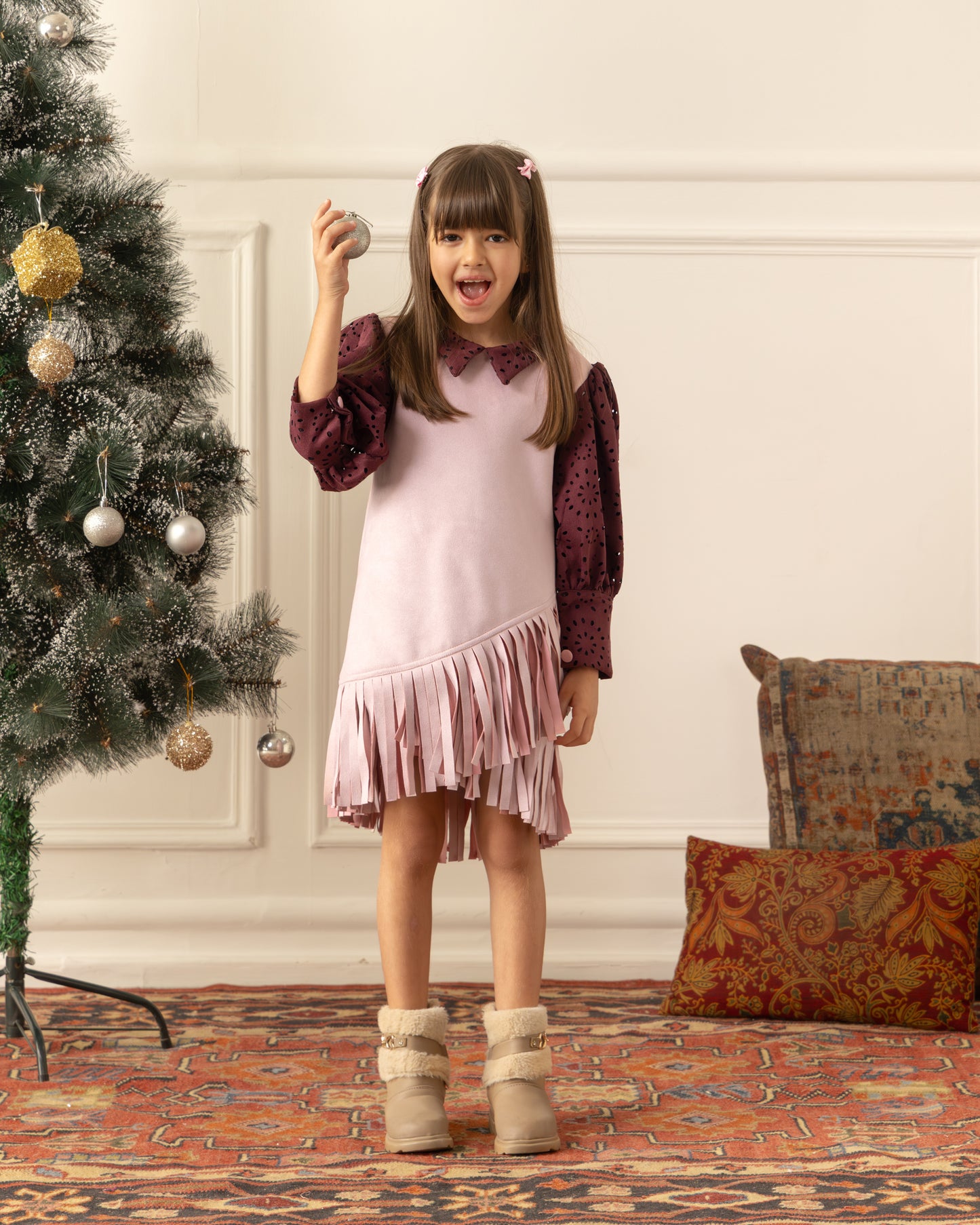 Suede Fringe Dress- Rose