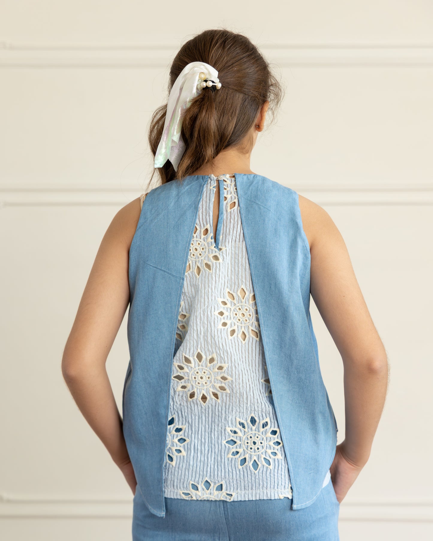 Light Blue Denim Embroidered-Top