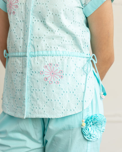 Sea-Blue Schiffli-Shirt