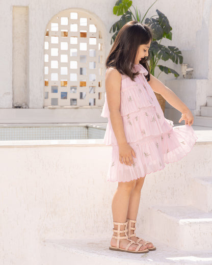 Soft Pink Floral Embroidered Dress