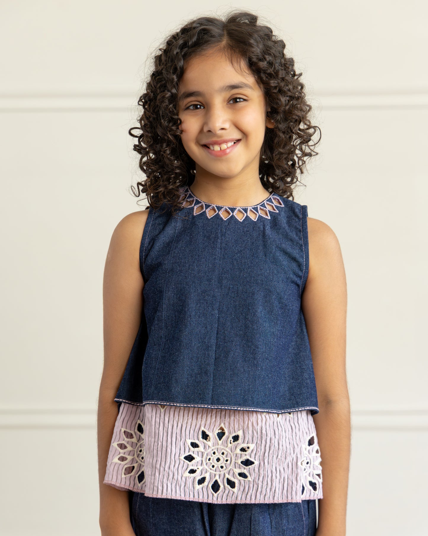 Denim Embroidered-Top
