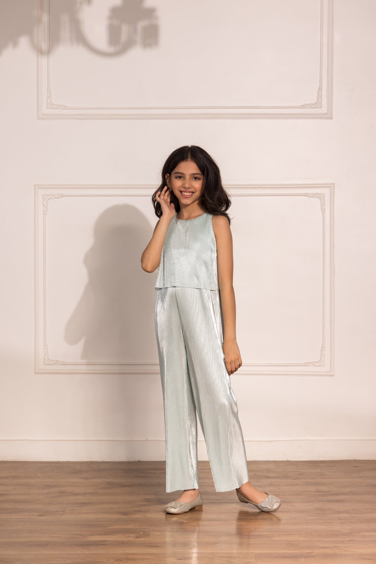 Pleated Foil Satin Jumpsuit