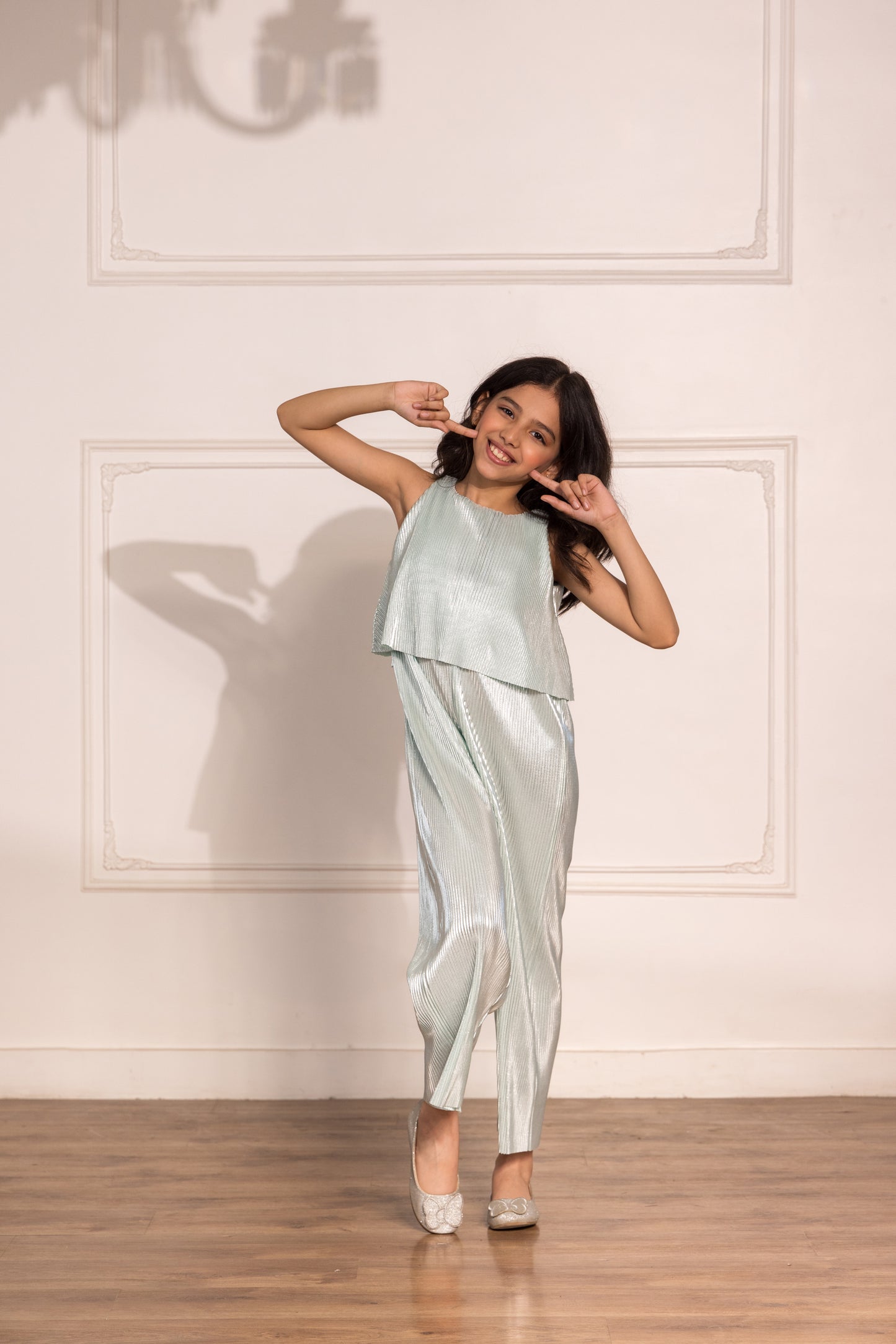 Pleated Foil Satin Jumpsuit