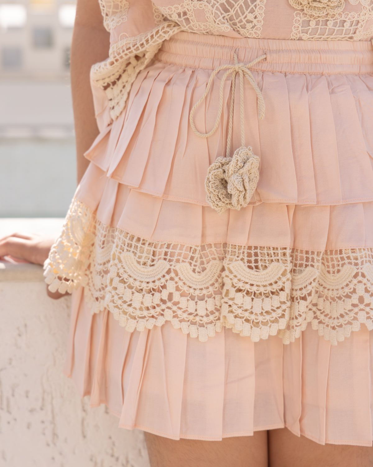 Peach Cotton Ruffled Skirt
