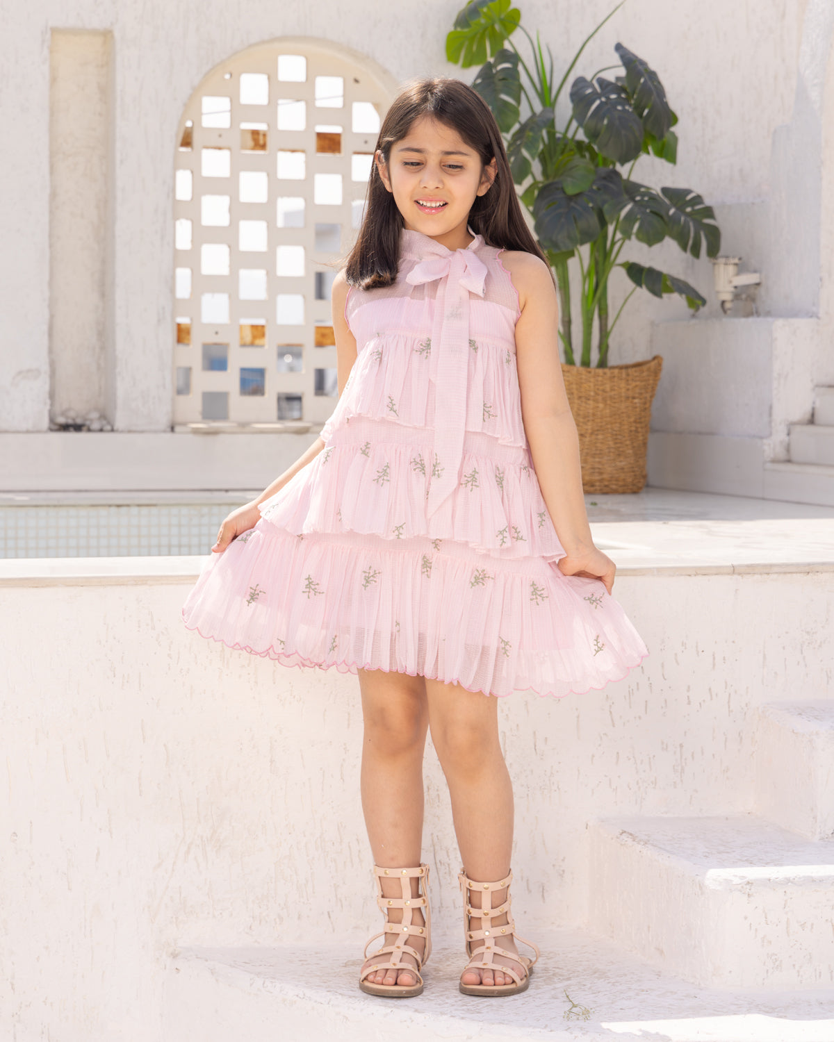 Soft Pink Floral Embroidered Dress