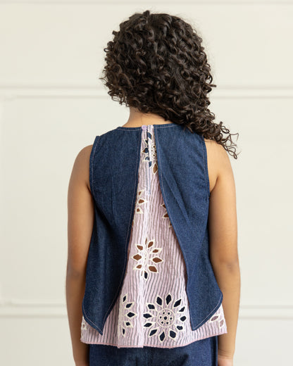 Denim Embroidered-Top