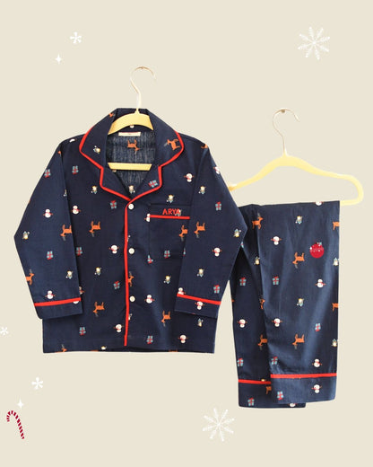 Mid Night Blue Christmas Night Suit Set