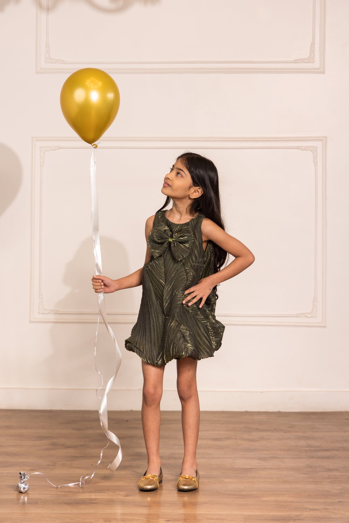 Metallic Geen Organza Balloon Dress