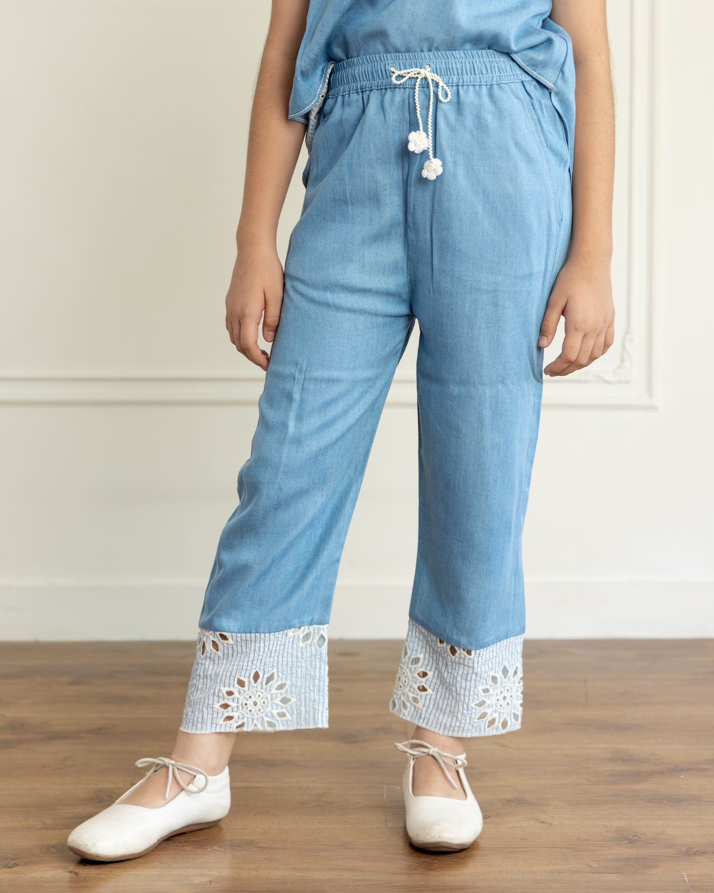 Light Blue Denim Cutwork Trouser