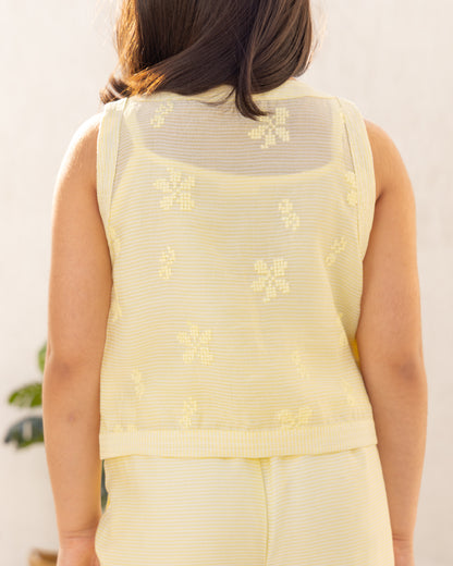 Butter Yellow Tatami Embroidery-Top