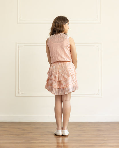 Peach Bow Ruffled Skirt- Teen