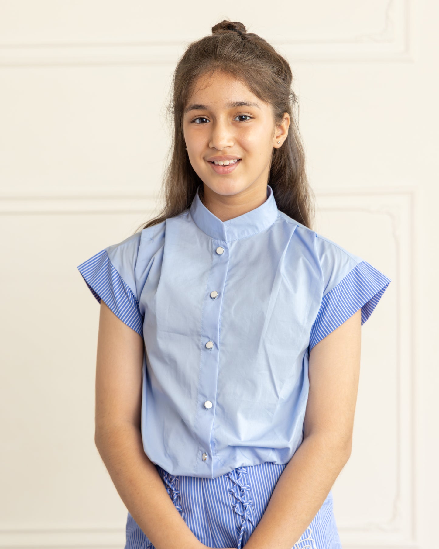 Sky Blue Chic Shirt & Shorts Set