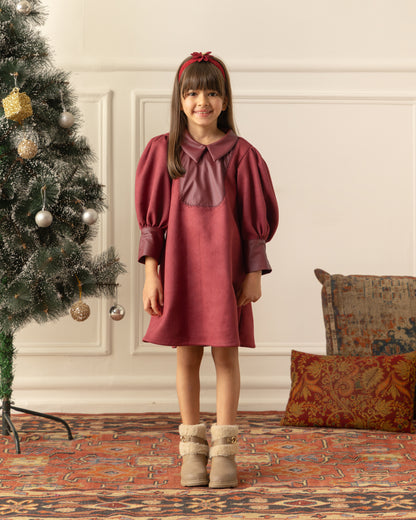 Suede Contrasting Collar Dress