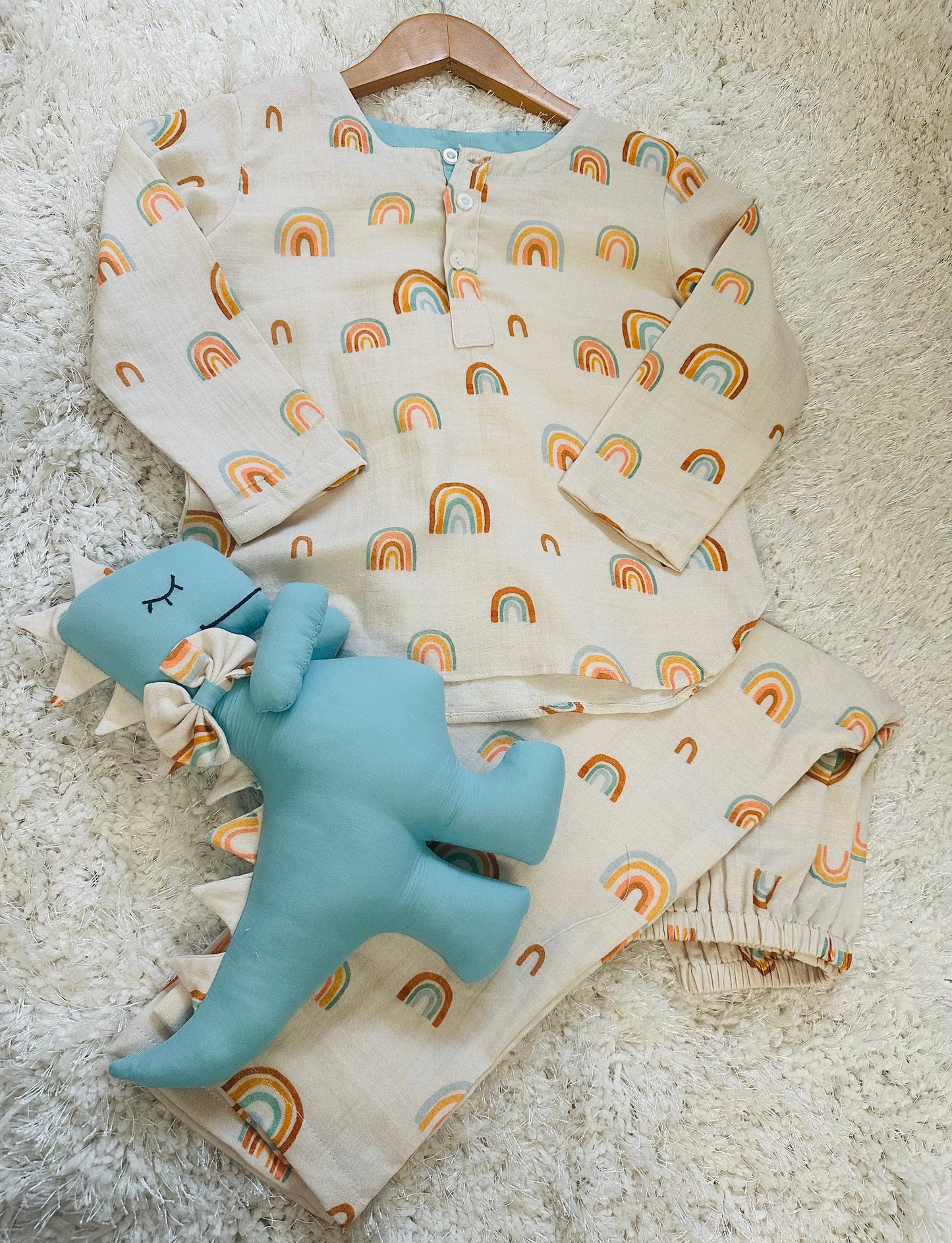 Boho Rainbow Loungewear Set For Boy With a Matching Dino RISA DREAMWORLD