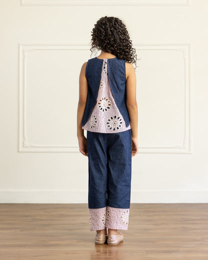 Denim Embroidered-Top