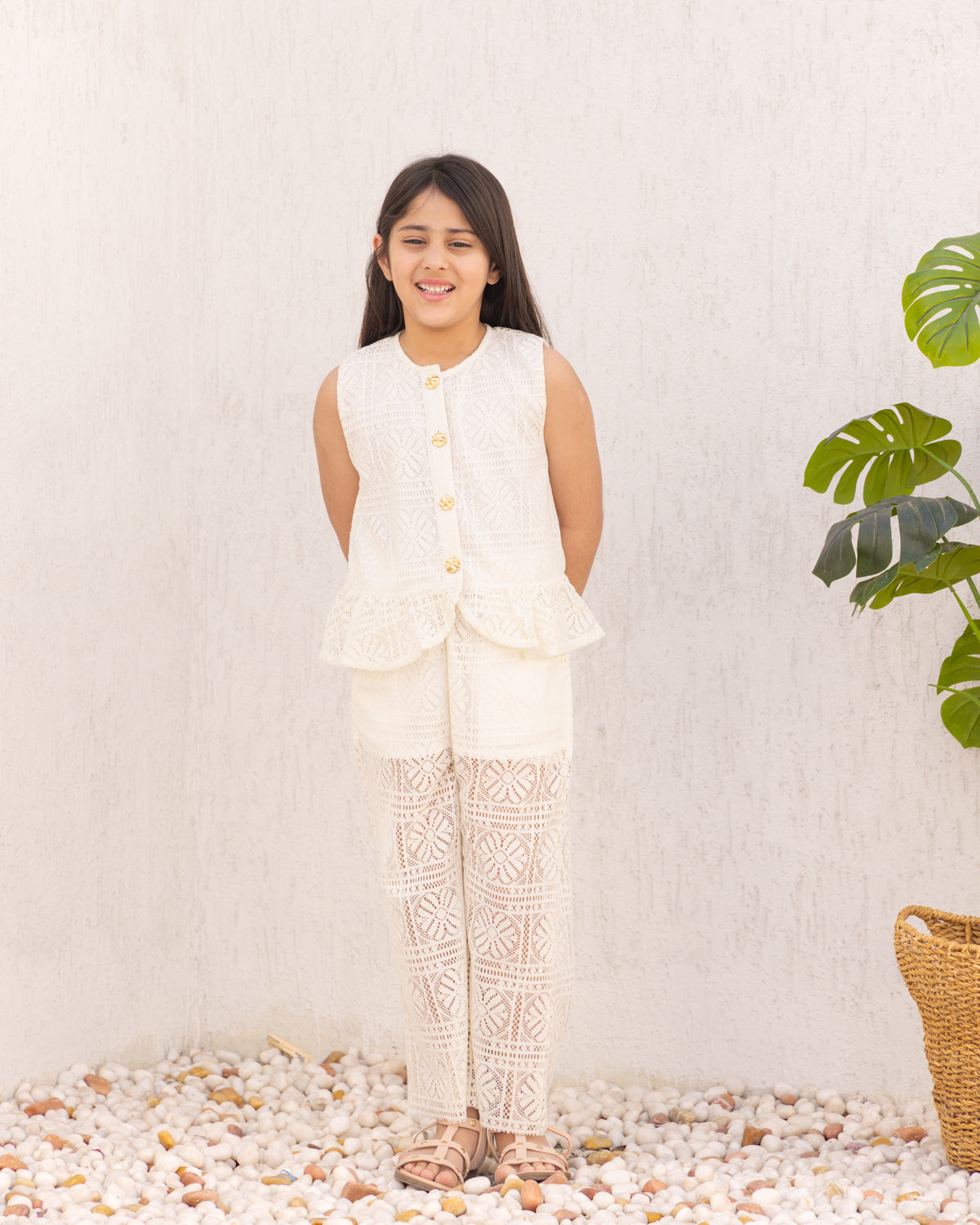 Cloud Dancer Peplum Top With Pants-Co-ord Set