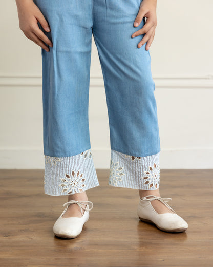 Light Blue Denim Cutwork Trouser