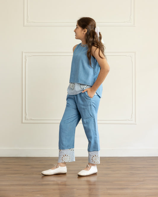 Light Blue Denim Cutwork Trouser