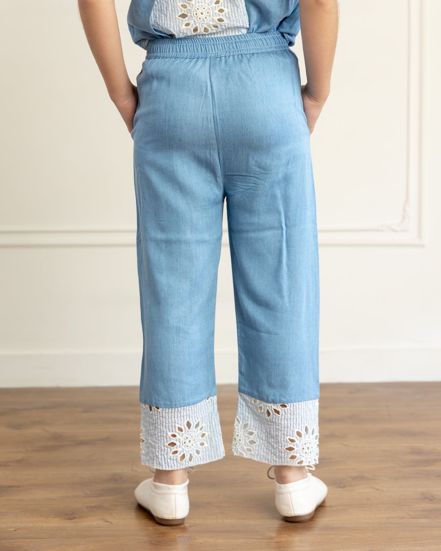 Light Blue Denim Cutwork Trouser