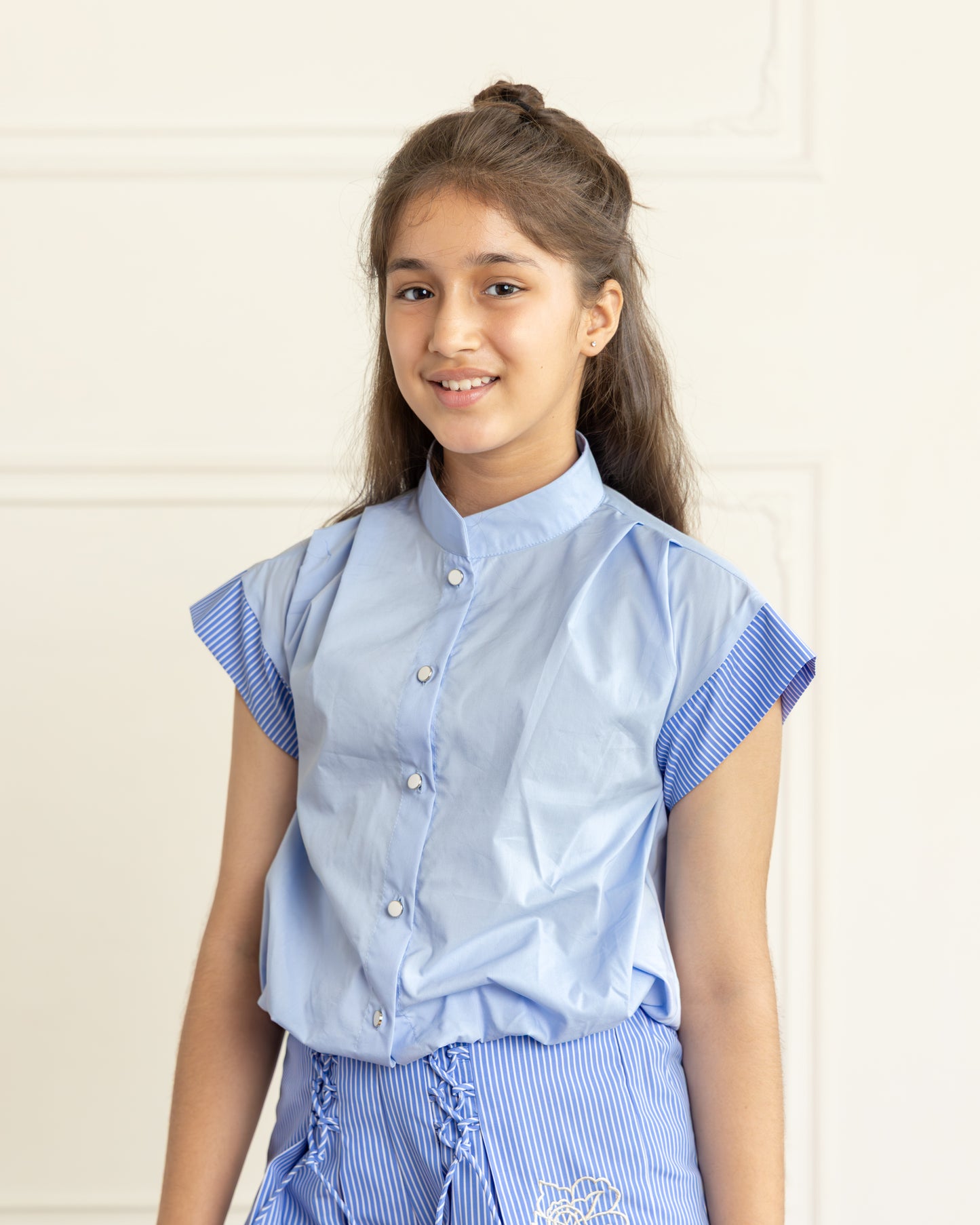 Sky Blue Chic Shirt & Shorts Set