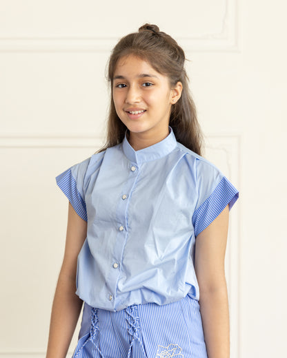 Sky Blue Chic Shirt & Shorts Set