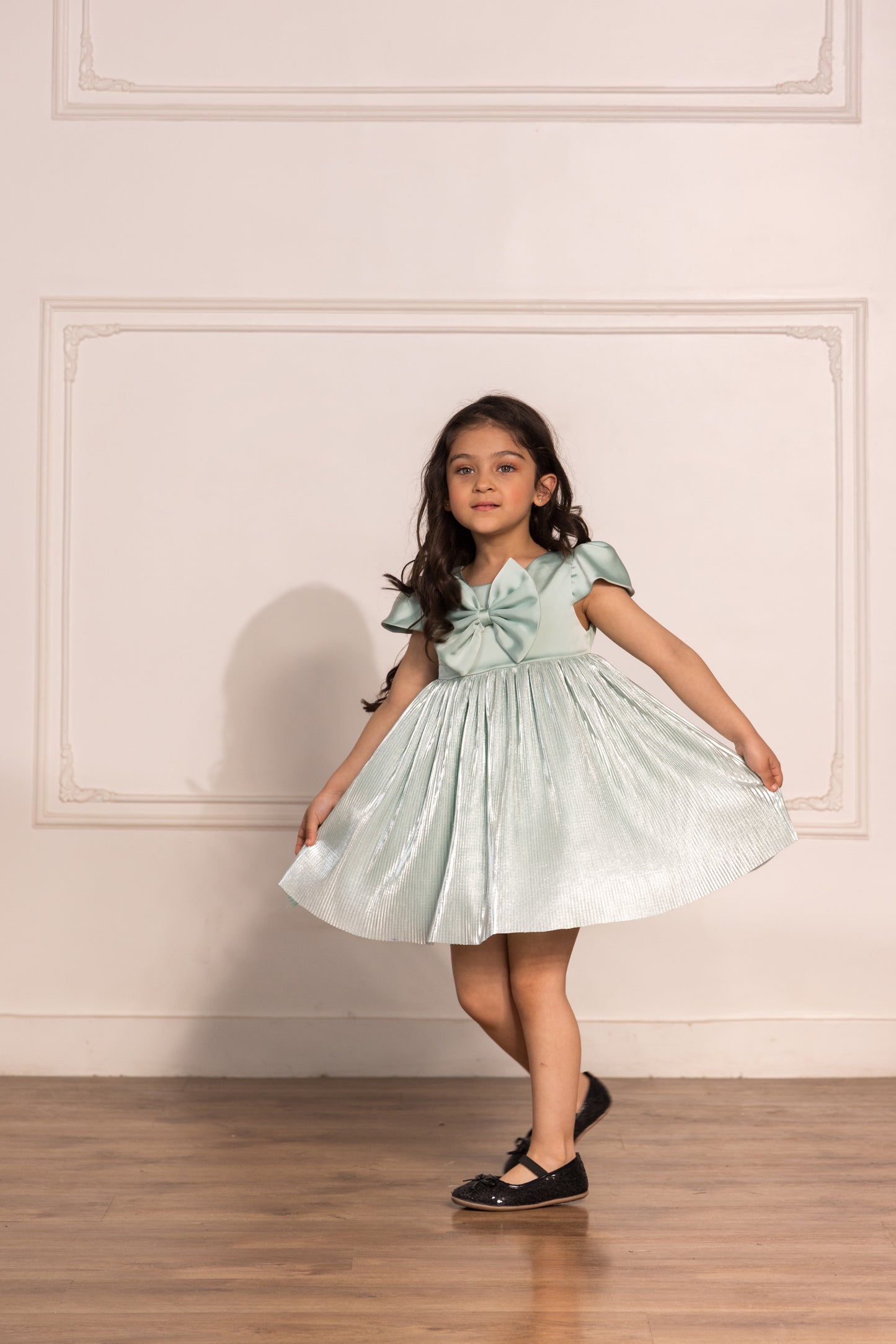 Sea Green Foil Satin A-Line Dress