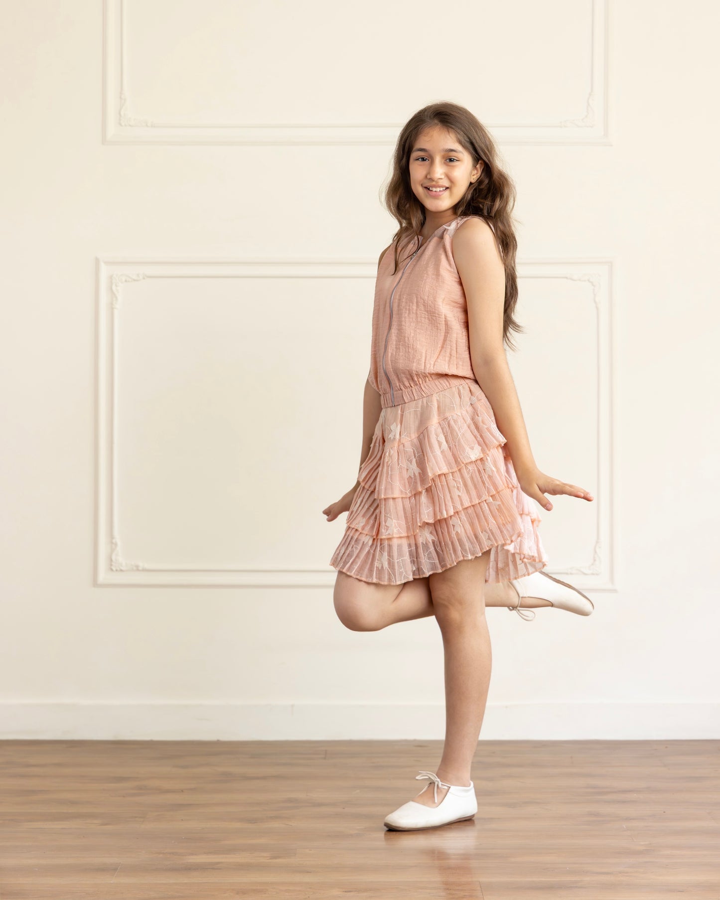 Peach Bow Ruffled Skirt- Teen