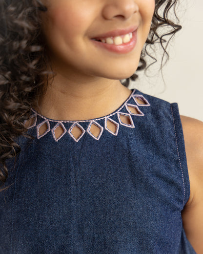 Denim Embroidered-Top