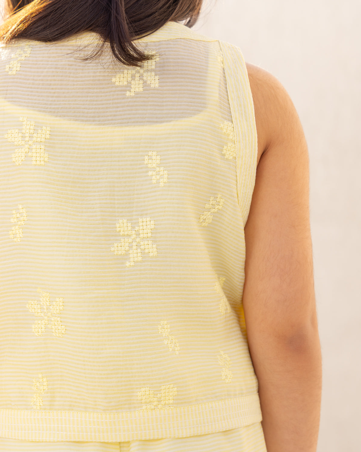 Butter Yellow Tatami Embroidery-Top