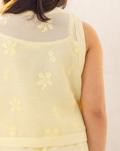 Butter Yellow Tatami Embroidery-Top