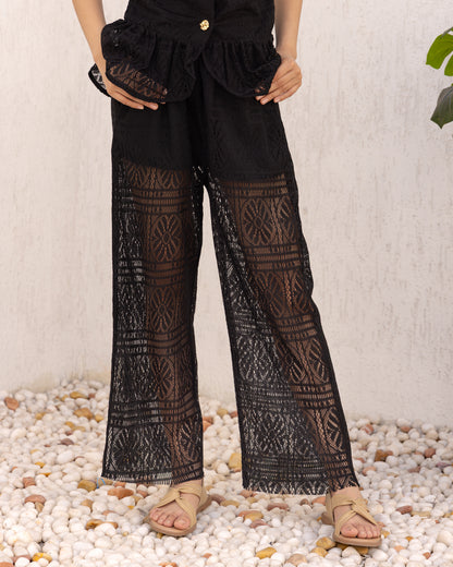 Black Peplum Top With Pants-Co-ord Set