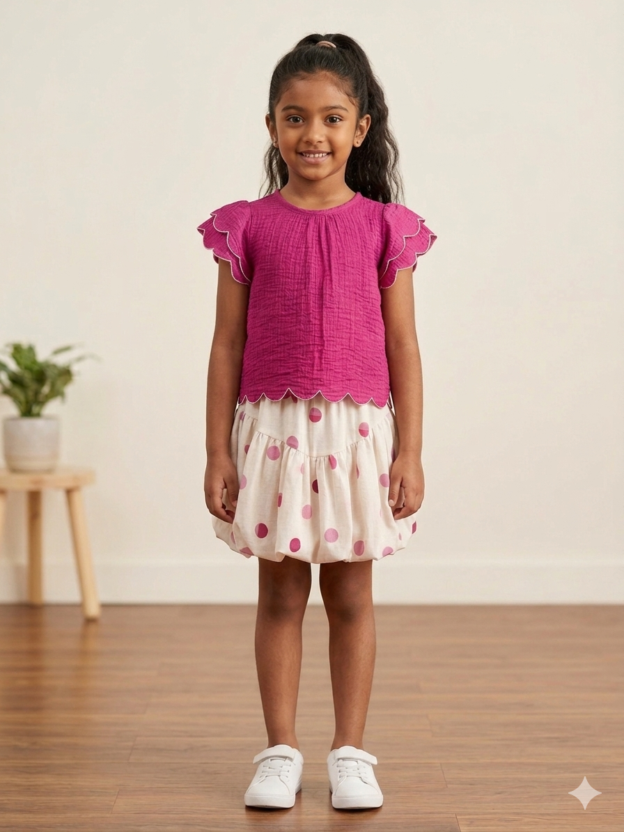 Fuchsia Top With Polka Skirt
