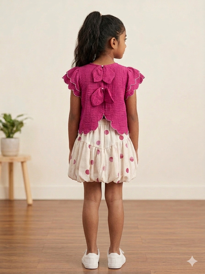 Fuchsia Top With Polka Skirt