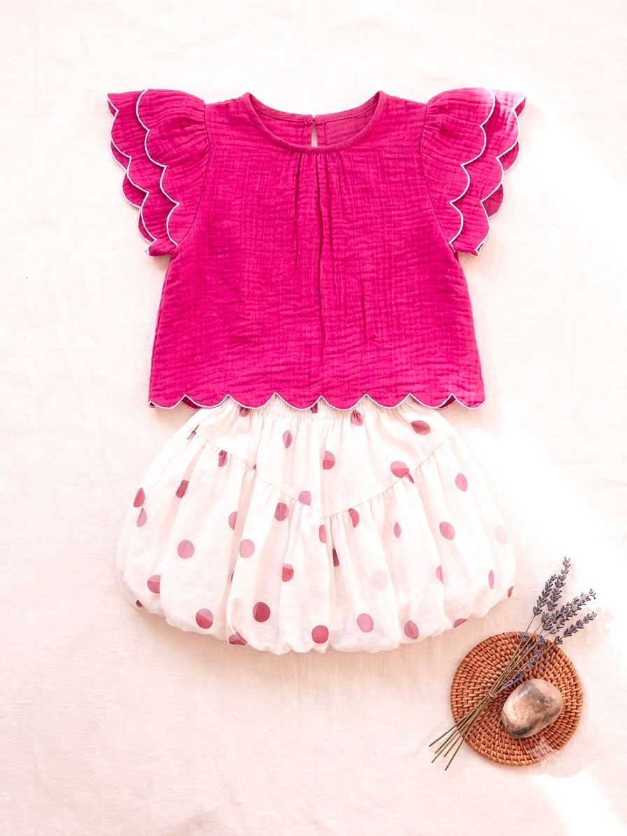 Fuchsia Top With Polka Skirt