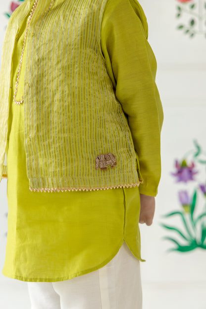 Regal Kurta Set- Earthy Lime Green