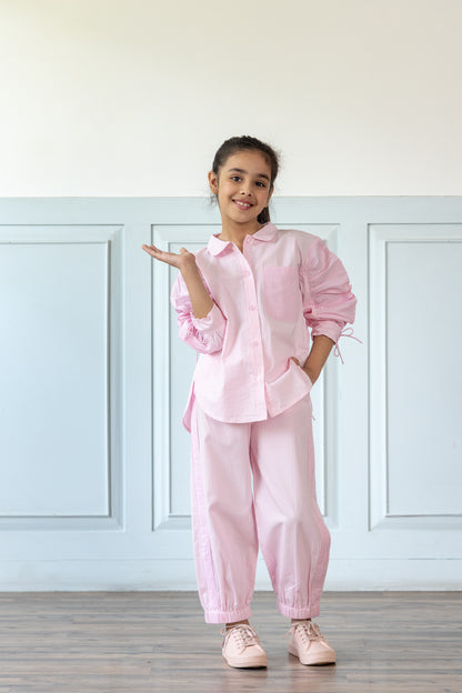 Oversized Pink Shirt With Relaxed Jogger Style Trouser