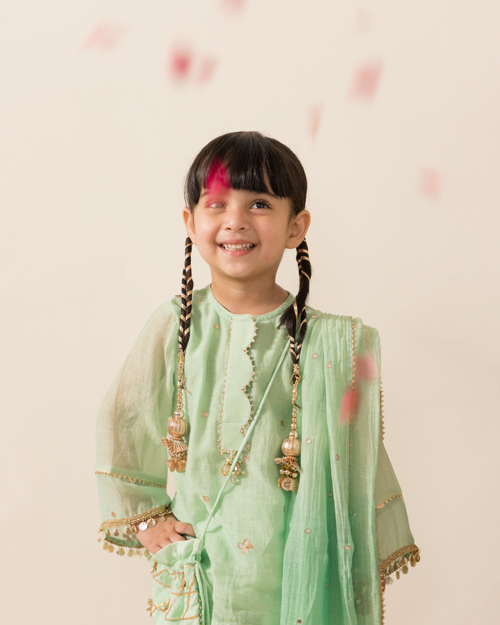 Gota Embellished 3 Pc Set- Pastel Green