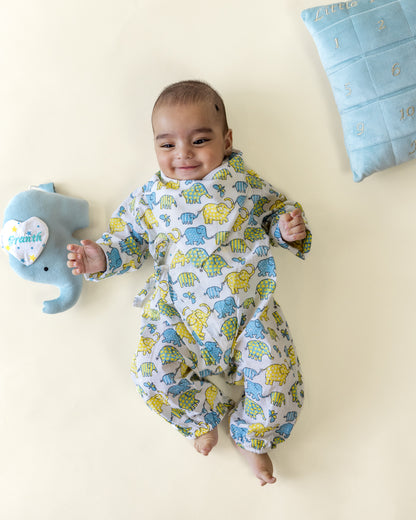 Elephant Print Unisex Romper (3-Pc-Set)