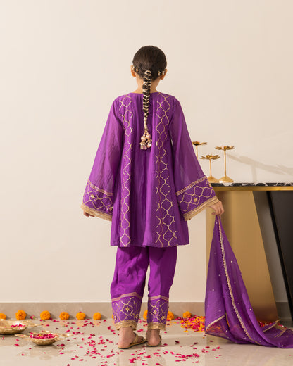 Anarkali Kurta Farshi Set 3Pc- Purple
