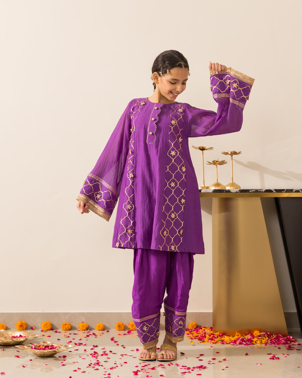 Anarkali Kurta Farshi Set 3Pc- Purple