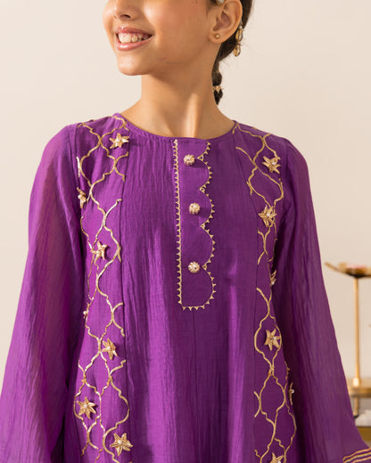 Anarkali Kurta Farshi Set 3Pc- Purple