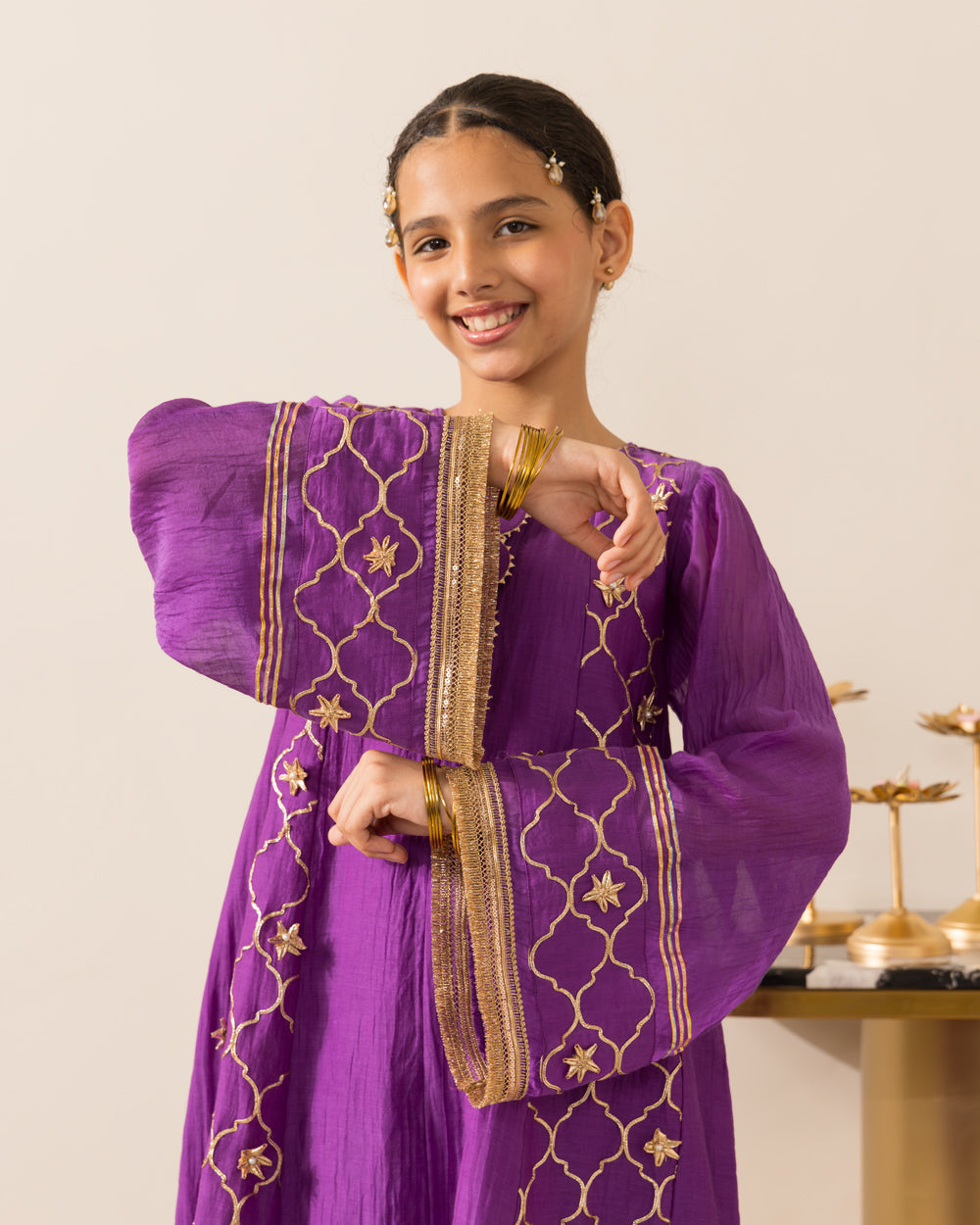 Anarkali Kurta Farshi Set 3Pc- Purple