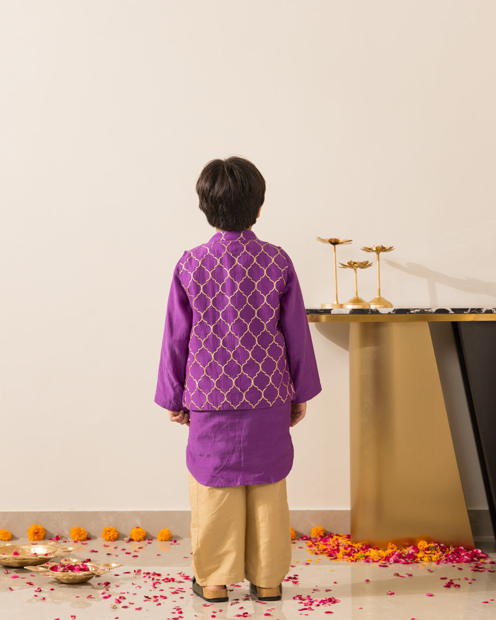 Royal Purple Embroidered Jacket Kurta Set
