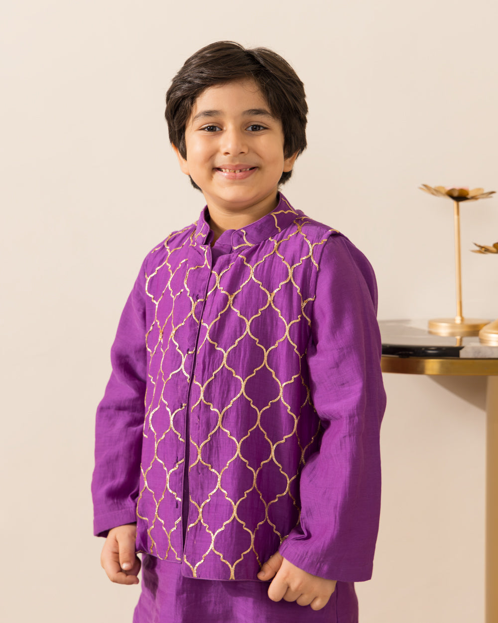 Royal Purple Embroidered Jacket Kurta Set