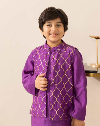 Royal Purple Embroidered Jacket Kurta Set