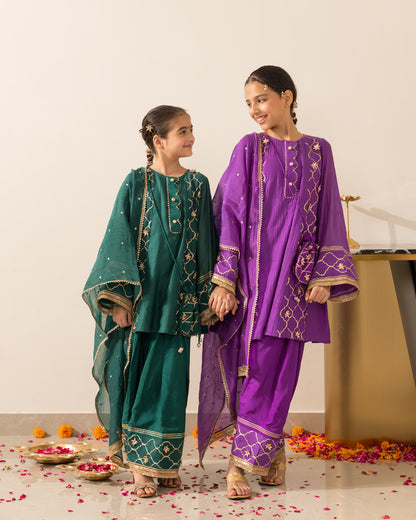 Anarkali Kurta Farshi Set 3Pc- Emerald Green