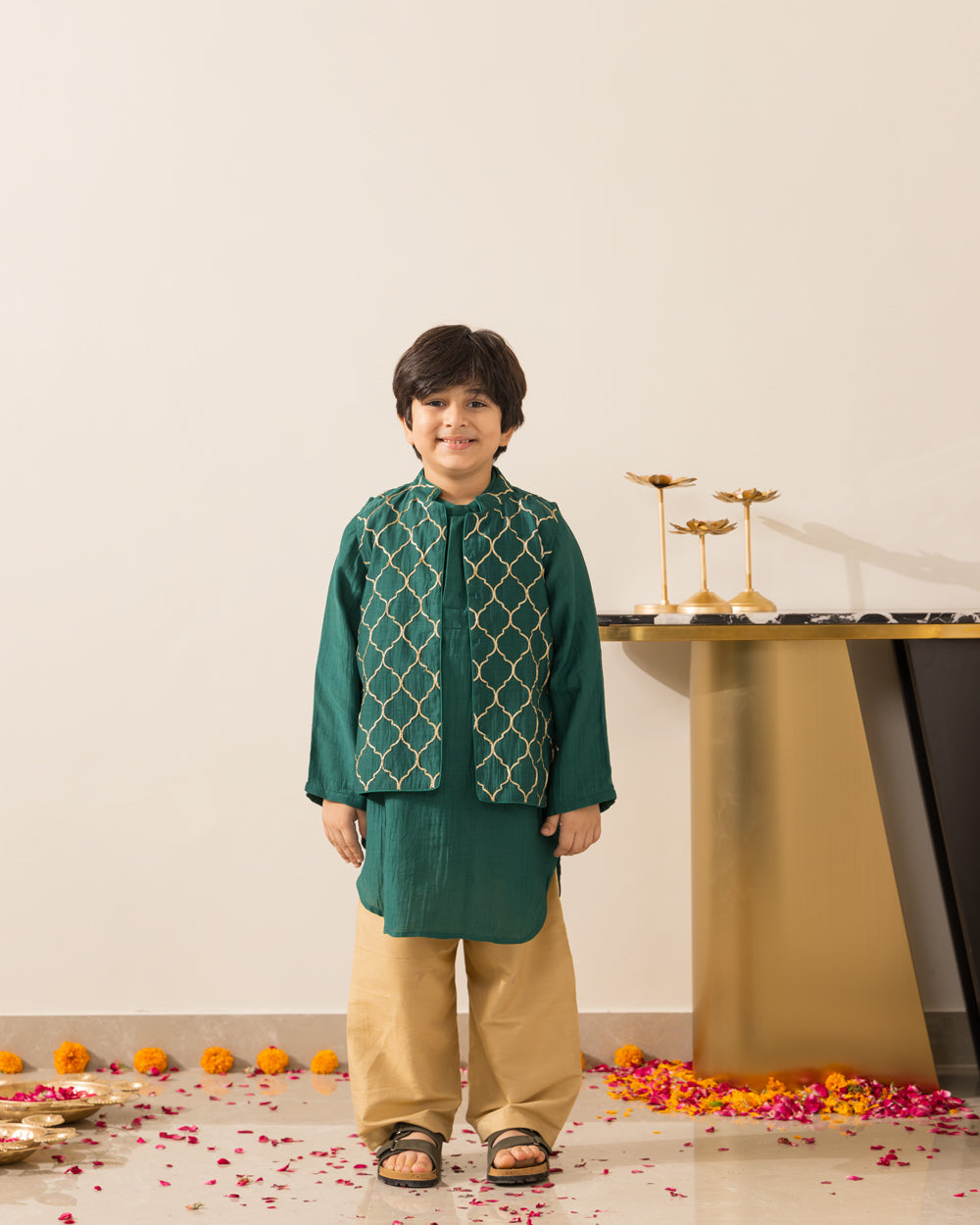 Emerald Green Embroidered Jacket Kurta Set