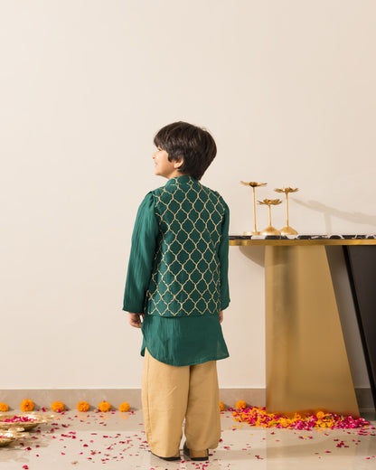 Emerald Green Embroidered Jacket Kurta Set