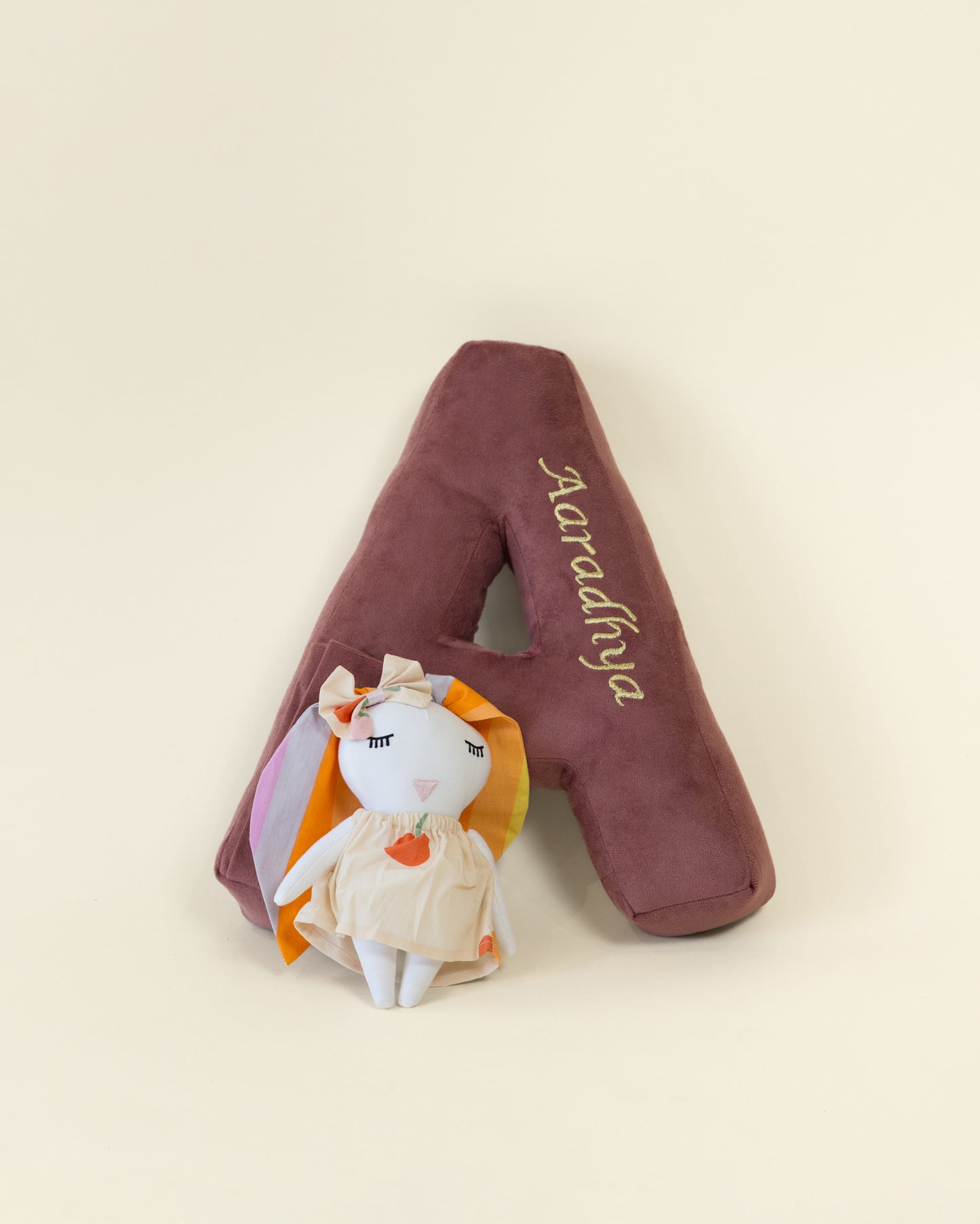 Peaches Print Set With Matching Bunny Doll and Letter Cushion