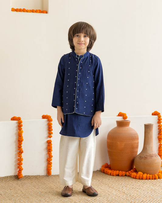Mid Night Blue Beaded Kurta Set